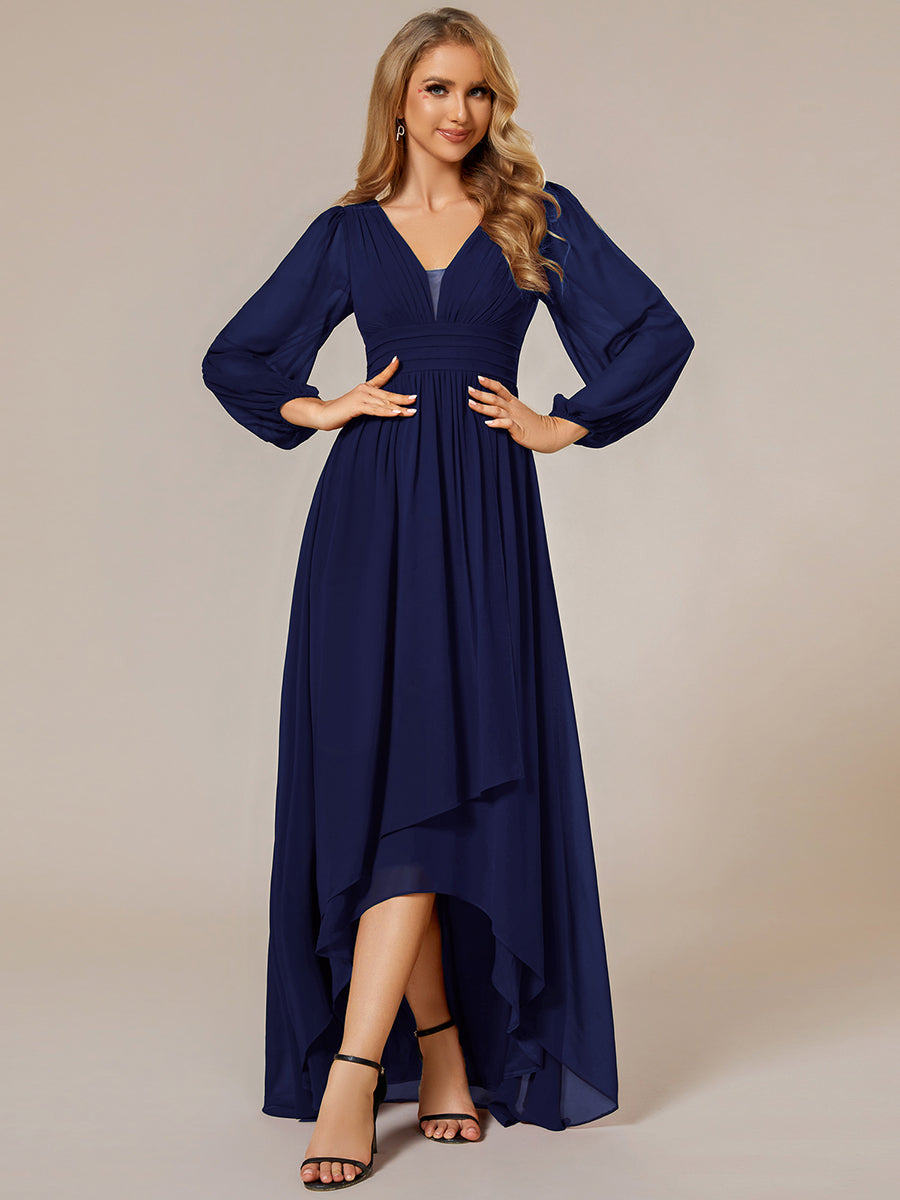 Robe d'invit¡§| de mariage trap¡§¡§ze en mousseline fluide ¡§¡è encolure ronde et longueur au genou #farbe_Marineblau