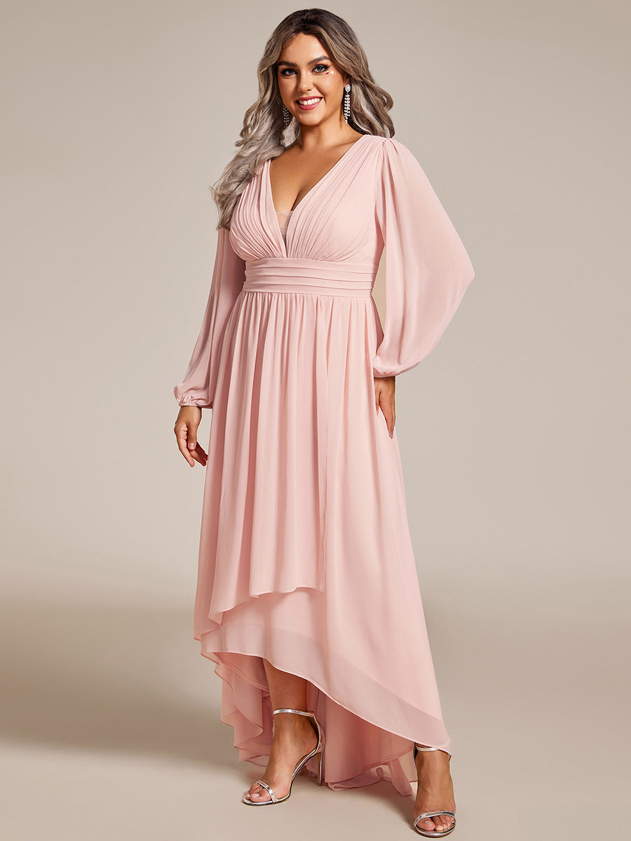 Robe d'invit¡§| de mariage trap¡§¡§ze en mousseline fluide ¡§¡è encolure ronde et longueur au genou #farbe_Pink