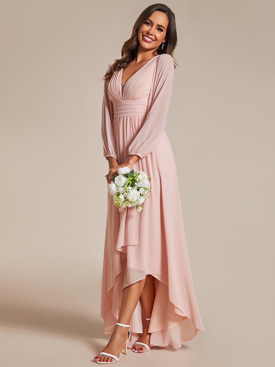 Robe d'invit¡§| de mariage trap¡§¡§ze en mousseline fluide ¡§¡è encolure ronde et longueur au genou #farbe_Pink