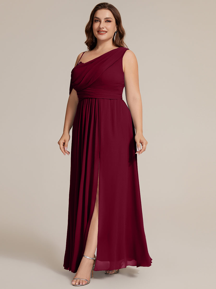 Bodenlanger Asymmetrischer A-Linien Chiffonkleid Mit Pailletten Hohem Schlitz Cowl Neck Kleid #Farbe_Burgunderrot