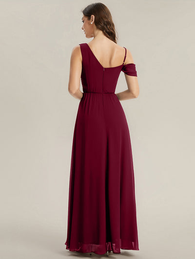 Bodenlanger Asymmetrischer A-Linien Chiffonkleid Mit Pailletten Hohem Schlitz Cowl Neck Kleid #Farbe_Burgunderrot
