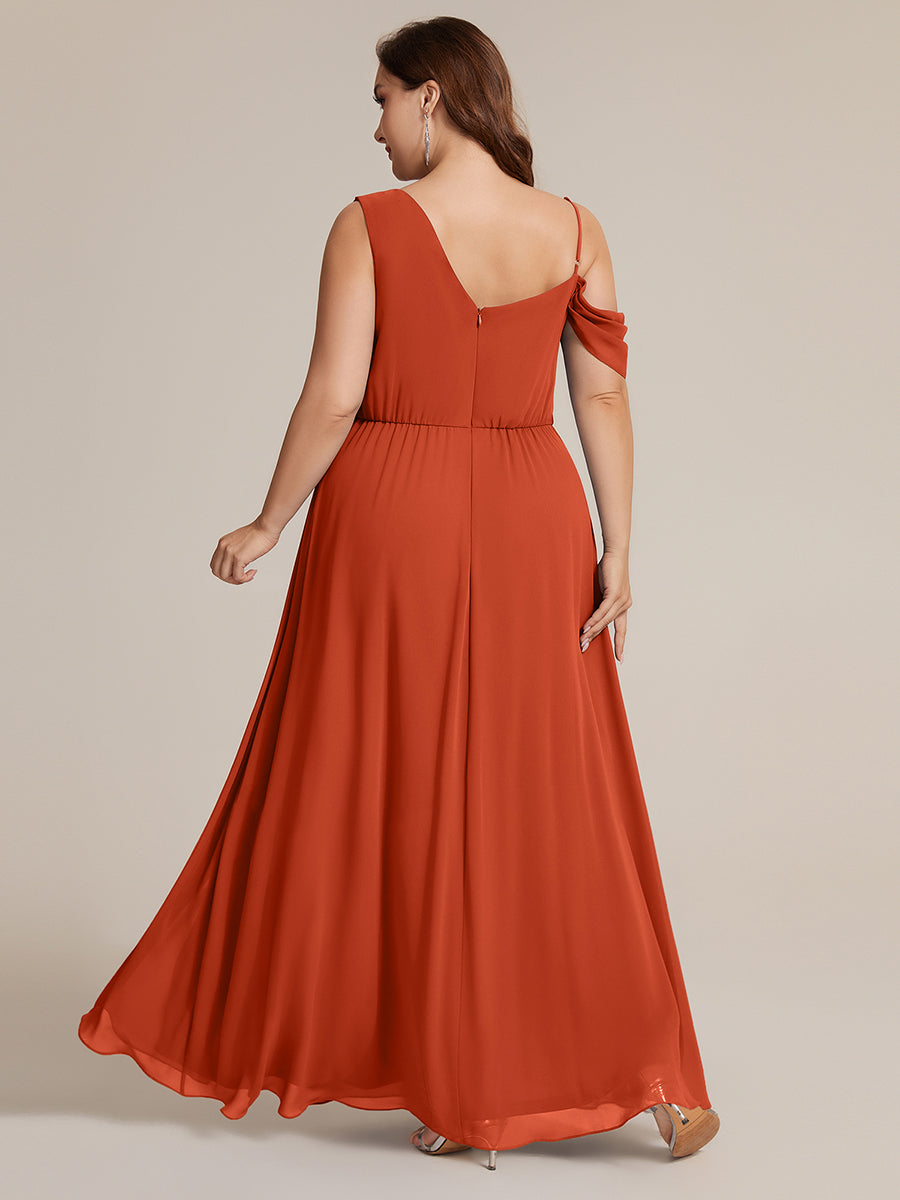 Bodenlanger Asymmetrischer A-Linien Chiffonkleid Mit Pailletten Hohem Schlitz Cowl Neck Kleid #Farbe_Gebranntes Orange