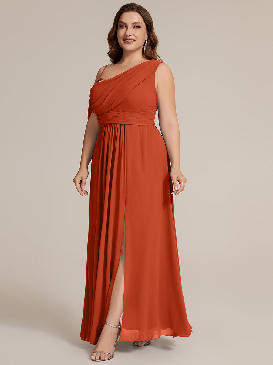Bodenlanger Asymmetrischer A-Linien Chiffonkleid Mit Pailletten Hohem Schlitz Cowl Neck Kleid #Farbe_Gebranntes Orange