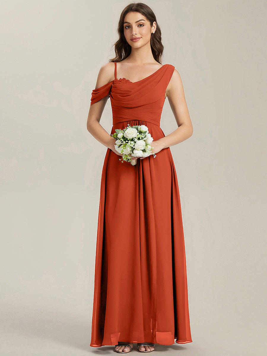 Bodenlanger Asymmetrischer A-Linien Chiffonkleid Mit Pailletten Hohem Schlitz Cowl Neck Kleid #Farbe_Gebranntes Orange