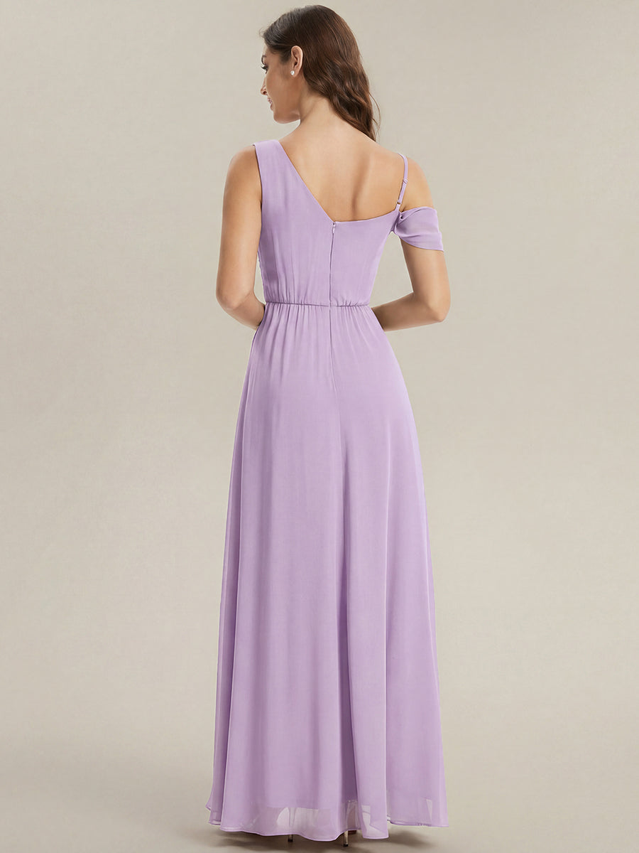 Bodenlanger Asymmetrischer A-Linien Chiffonkleid Mit Pailletten Hohem Schlitz Cowl Neck Kleid #Farbe_Mattflieder