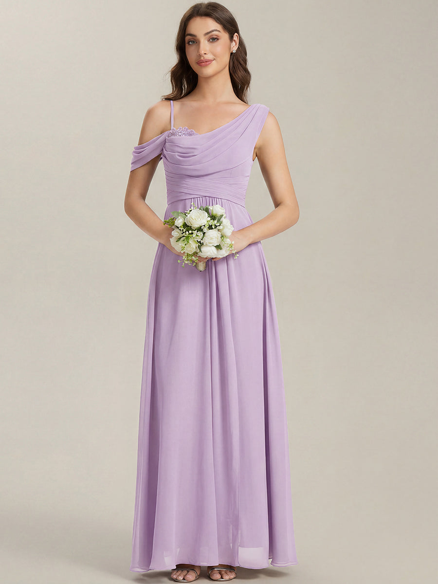 Bodenlanger Asymmetrischer A-Linien Chiffonkleid Mit Pailletten Hohem Schlitz Cowl Neck Kleid #Farbe_Mattflieder