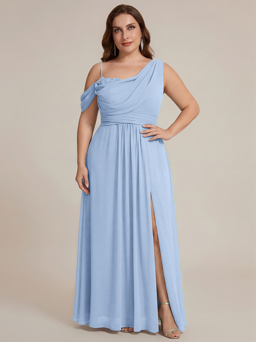 Bodenlanger Asymmetrischer A-Linien Chiffonkleid Mit Pailletten Hohem Schlitz Cowl Neck Kleid #Farbe_Eisblau