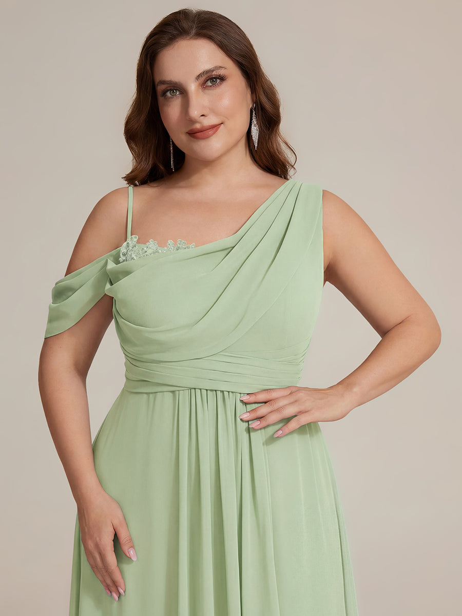 Bodenlanger Asymmetrischer A-Linien Chiffonkleid Mit Pailletten Hohem Schlitz Cowl Neck Kleid #Farbe_Mintgrün