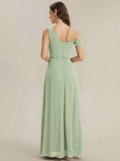 Bodenlanger Asymmetrischer A-Linien Chiffonkleid Mit Pailletten Hohem Schlitz Cowl Neck Kleid #Farbe_Mintgrün