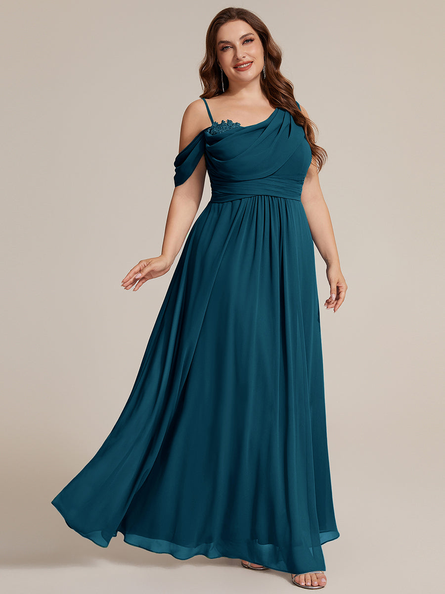 Bodenlanger Asymmetrischer A-Linien Chiffonkleid Mit Pailletten Hohem Schlitz Cowl Neck Kleid #Farbe_Petrol