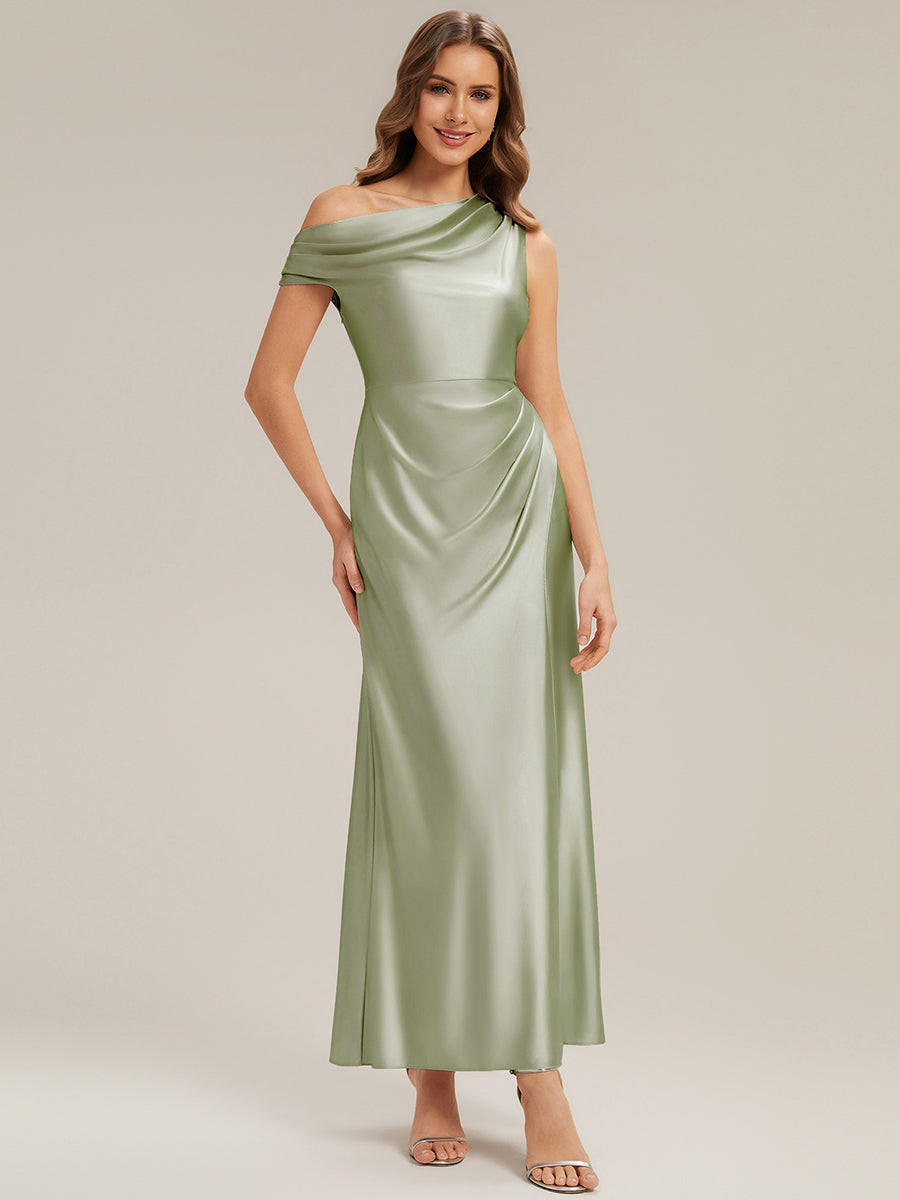 Knöchellanges Asymmetrisches Sheath Satin Kleid Mit Raffinierten Details Und Hohem Schlitz #Farbe_Salbeigrün