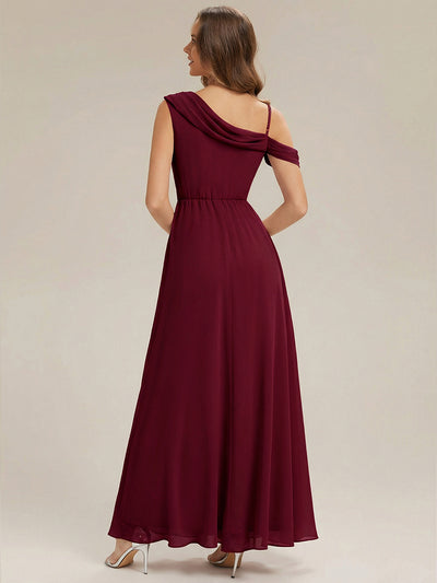 Maxi Asymmetrisches A-Linien Chiffon Kleid Mit Schlitz Detail #Farbe_Burgunderrot