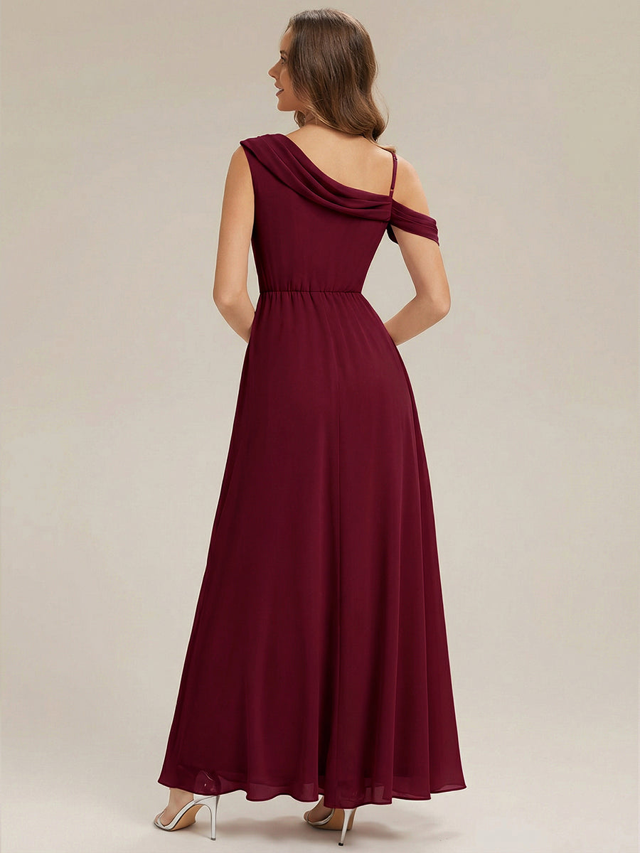 Maxi Asymmetrisches A-Linien Chiffon Kleid Mit Schlitz Detail #Farbe_Burgunderrot