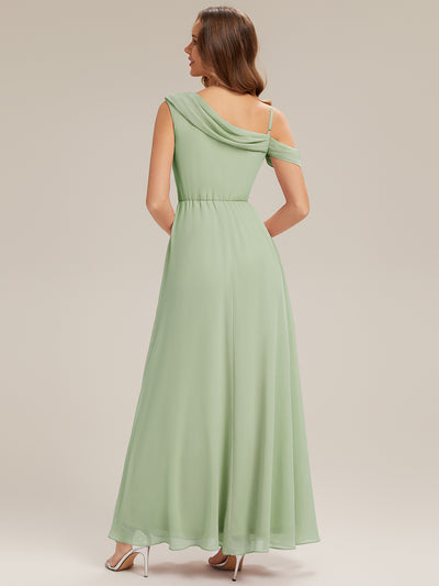Maxi Asymmetrisches A-Linien Chiffon Kleid Mit Schlitz Detail #Farbe_Mintgrün