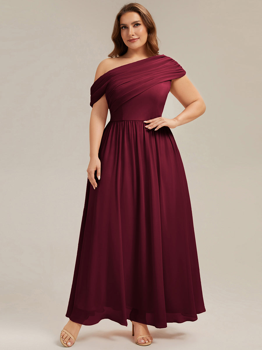 Maxilänge Asymmetrisches A-Linien Chiffon Kleid Mit Raffiniertem Design Für Elegante Anlässe #Farbe_Burgunderrot