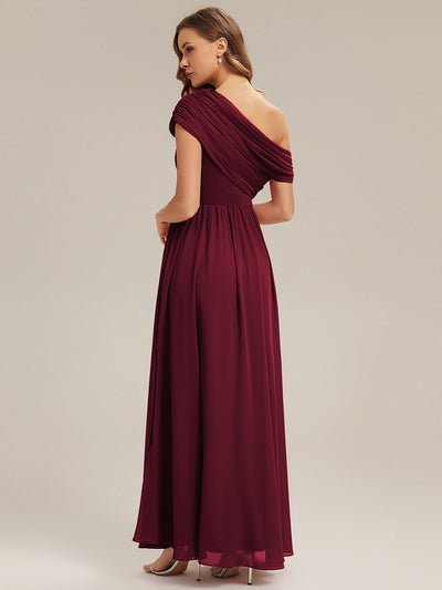 Maxilänge Asymmetrisches A-Linien Chiffon Kleid Mit Raffiniertem Design Für Elegante Anlässe #Farbe_Burgunderrot