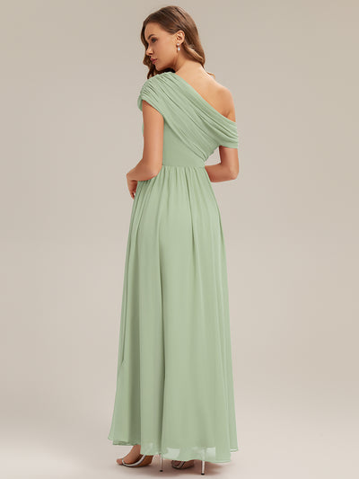 Maxilänge Asymmetrisches A-Linien Chiffon Kleid Mit Raffiniertem Design Für Elegante Anlässe #Farbe_Mintgrün