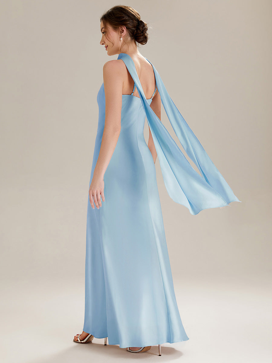 Midi Länge Halter Neck Meerjungfrau Satin Kleid Mit Oberschenkel Hohem Schlitz Und Rückenfreier Gestaltung Kleid #Farbe_Eisblau