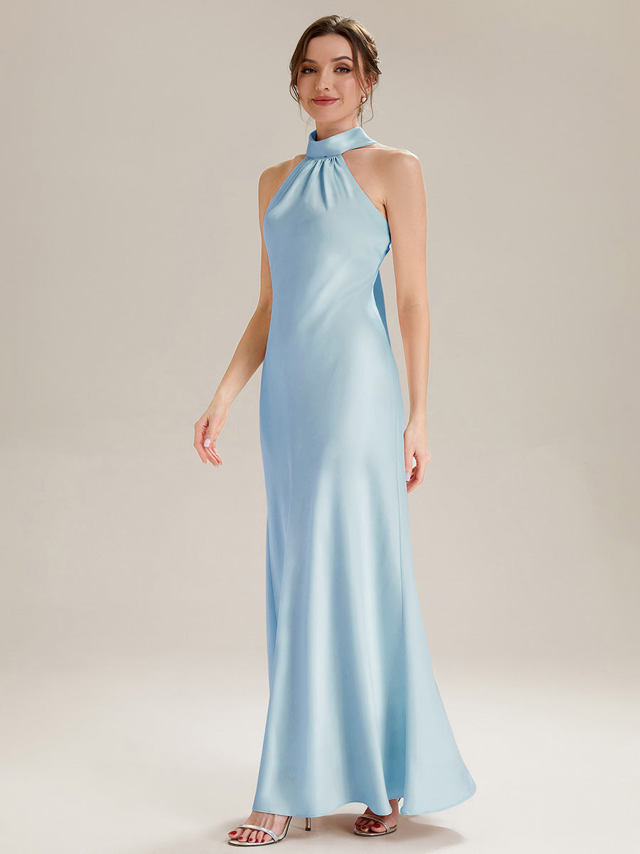 Midi Länge Halter Neck Meerjungfrau Satin Kleid Mit Oberschenkel Hohem Schlitz Und Rückenfreier Gestaltung Kleid #Farbe_Eisblau