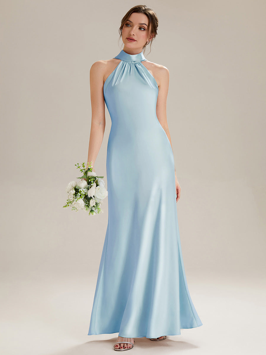 Midi Länge Halter Neck Meerjungfrau Satin Kleid Mit Oberschenkel Hohem Schlitz Und Rückenfreier Gestaltung Kleid #Farbe_Eisblau