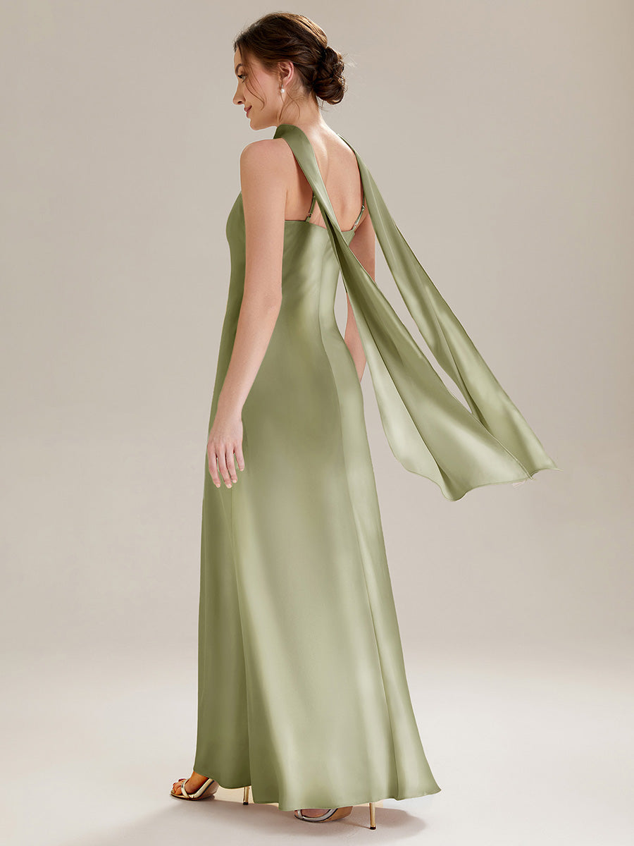 Midi Länge Halter Neck Meerjungfrau Satin Kleid Mit Oberschenkel Hohem Schlitz Und Rückenfreier Gestaltung Kleid #Farbe_Salbeigrün
