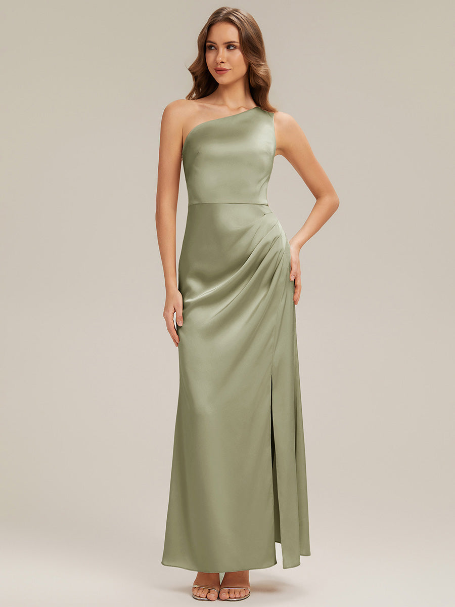 Bodenlanger Asymmetrischer Sheath Satin Kleid Mit Hohem Schlitz Elegantes Abendkleid #Farbe_Salbeigrün