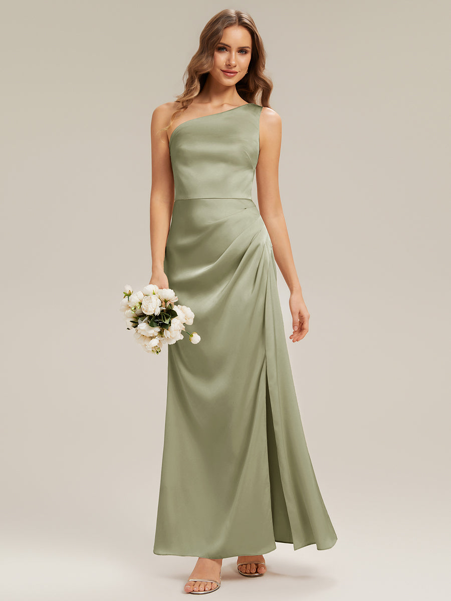 Bodenlanger Asymmetrischer Sheath Satin Kleid Mit Hohem Schlitz Elegantes Abendkleid #Farbe_Salbeigrün