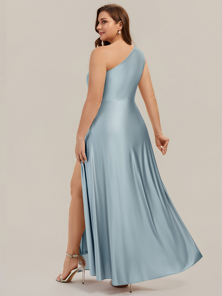 Bodenlanger Asymmetrischer A-Linien Satin Kleid Mit Hohem Schlitz Und Geknotetem Detail #Farbe_Himmelblau