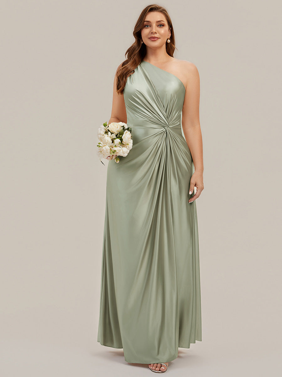 Bodenlanger Asymmetrischer A-Linien Satin Kleid Mit Hohem Schlitz Und Geknotetem Detail #Farbe_Salbeigrün