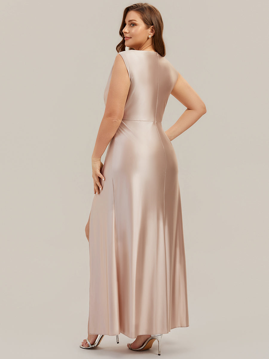 Bodenlanger Cowl Neck Meerjungfrau Satin Kleid Mit Hohem Schlitz Elegantes Design Kleid #Farbe_Champagner