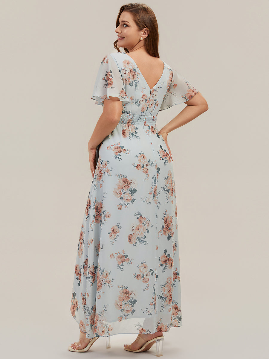 Asymmetrischer Saum V-Ausschnitt Chiffon Kleid Mit Tiefem V-Ausschnitt R¨¹schen Und Raffung Details #Farbe_Bernstein