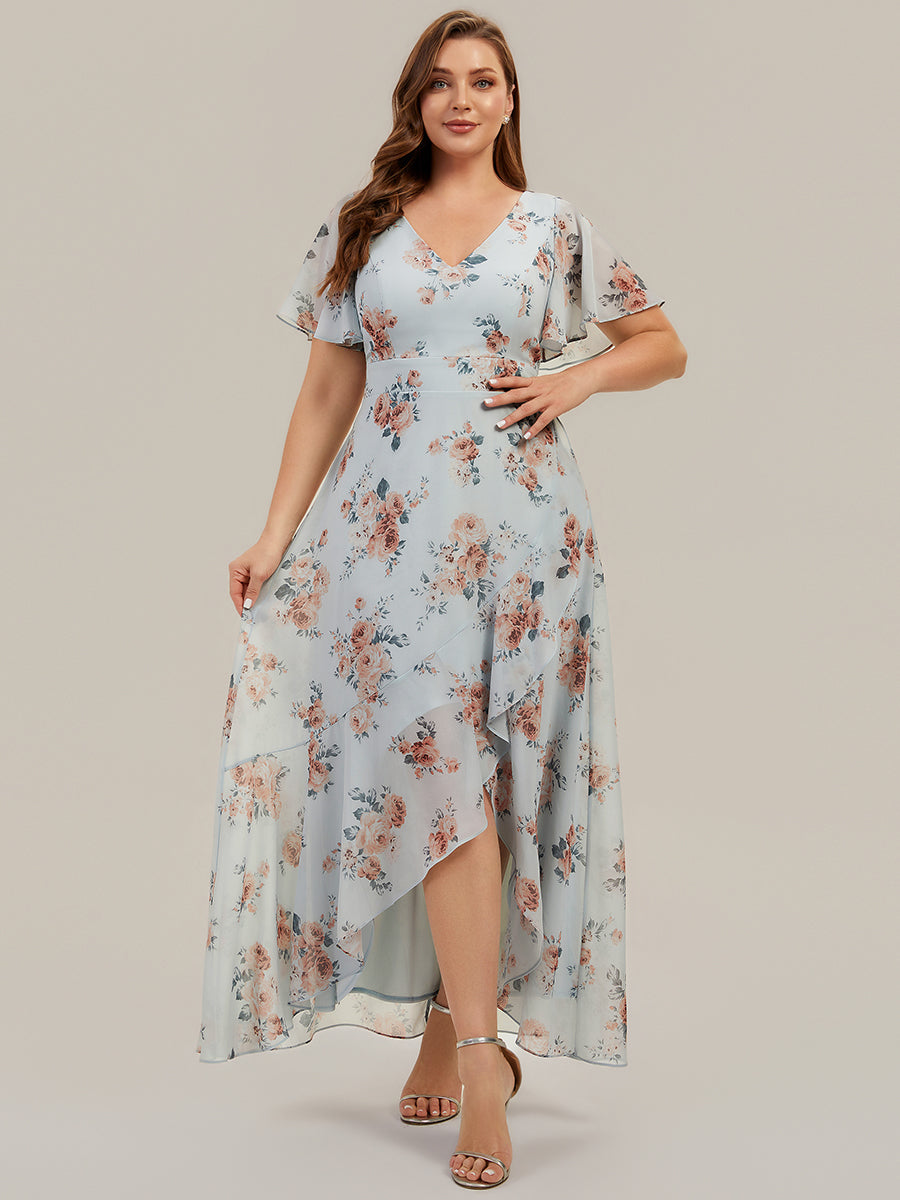 Asymmetrischer Saum V-Ausschnitt Chiffon Kleid Mit Tiefem V-Ausschnitt R¨¹schen Und Raffung Details #Farbe_Bernstein