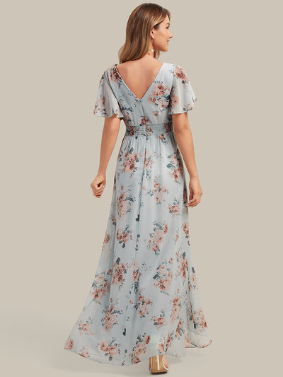 Asymmetrischer Saum V-Ausschnitt Chiffon Kleid Mit Tiefem V-Ausschnitt R¨¹schen Und Raffung Details #Farbe_Bernstein