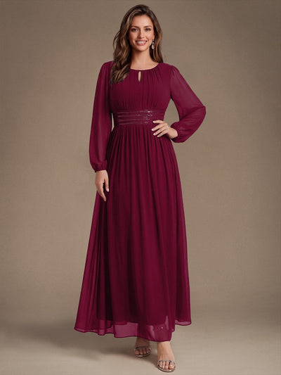Chiffon A-Linie Puffärmel,. Nicht elastisch brautjungfernkleid #Farbe_Burgunderrot