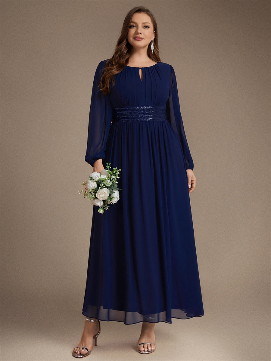 Chiffon A-Linie Puffärmel,. Nicht elastisch brautjungfernkleid #Farbe_Marineblau