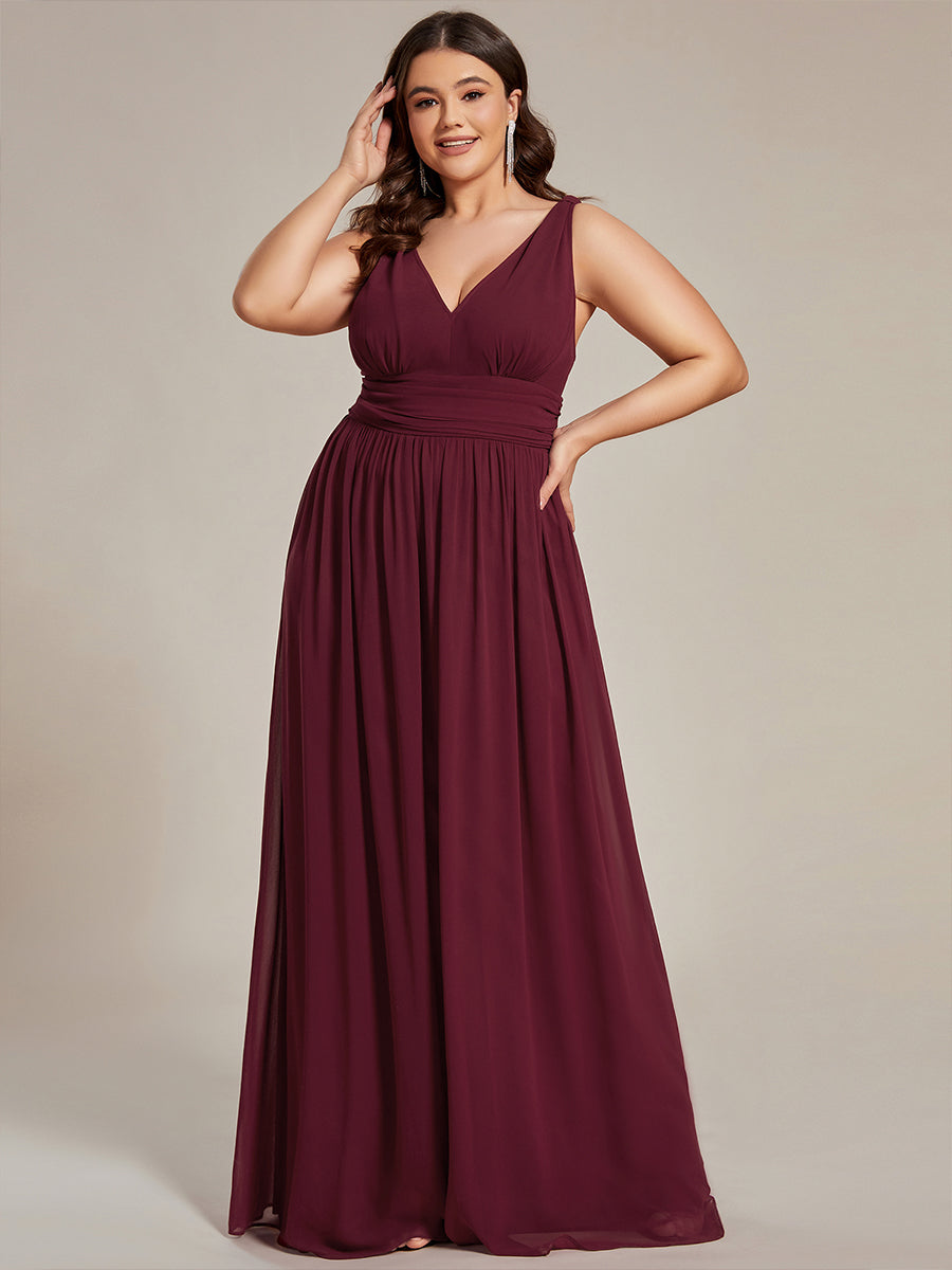 Damen V-Ausschnitt Lange Chiffon Abendkleider Festkleider 09016 #farbe_Burgunderrot