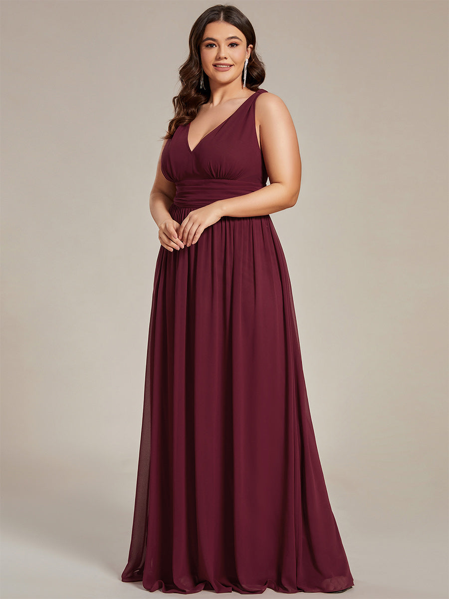 Damen V-Ausschnitt Lange Chiffon Abendkleider Festkleider 09016 #farbe_Burgunderrot