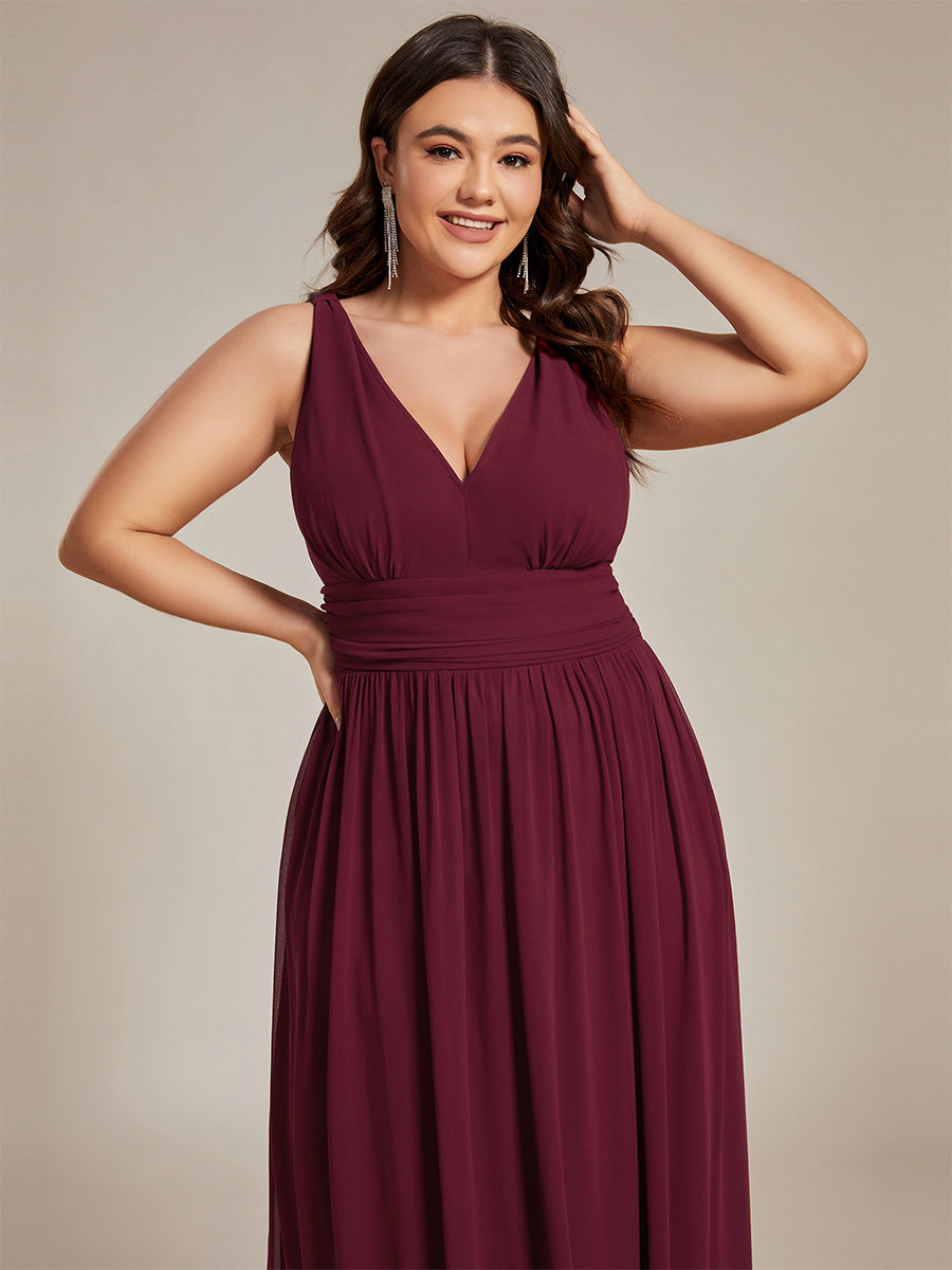 Damen V-Ausschnitt Lange Chiffon Abendkleider Festkleider 09016 #farbe_Burgunderrot