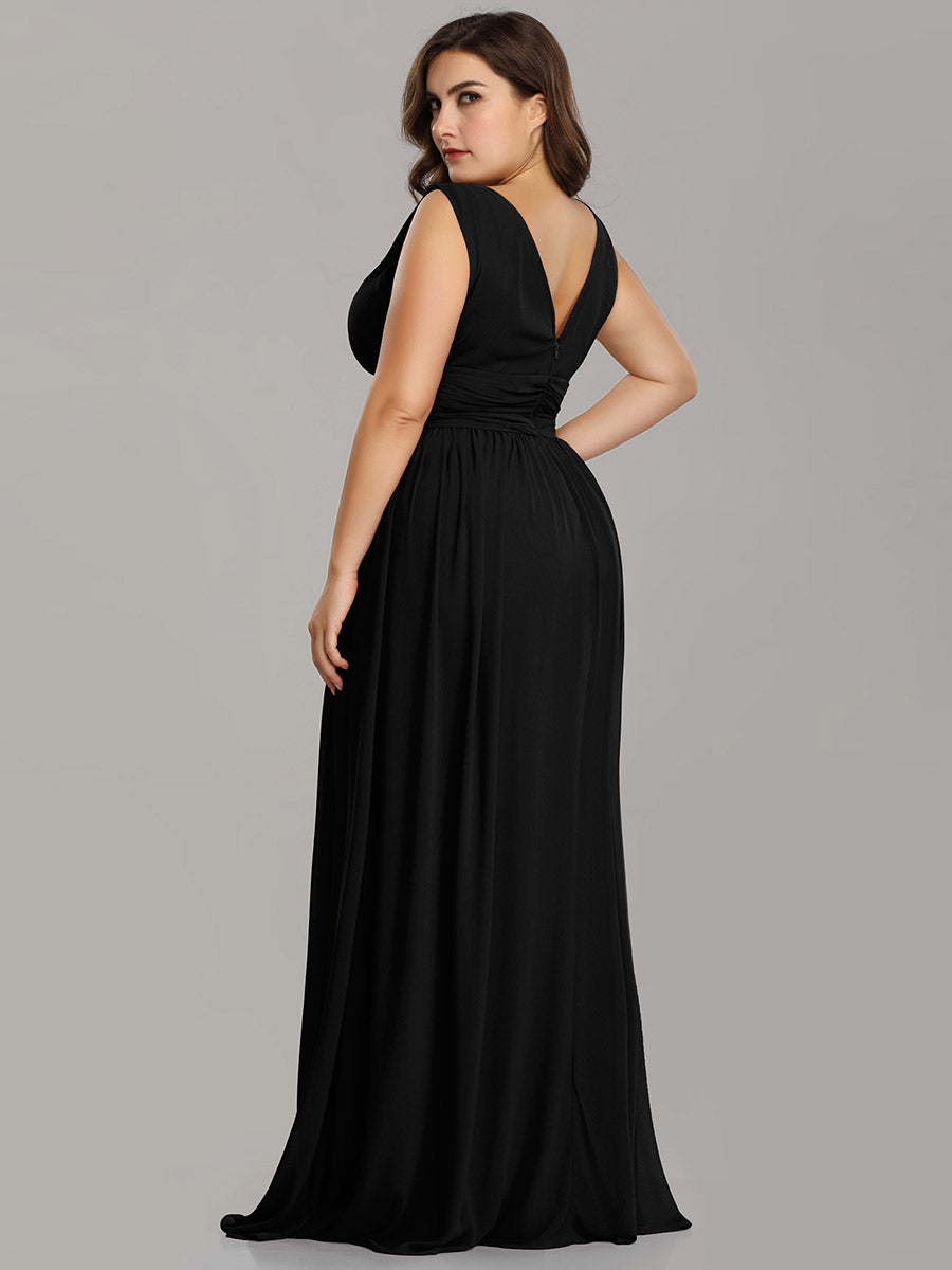 Damen V-Ausschnitt Lange Chiffon Abendkleider Festkleider 09016 #farbe_Schwarz