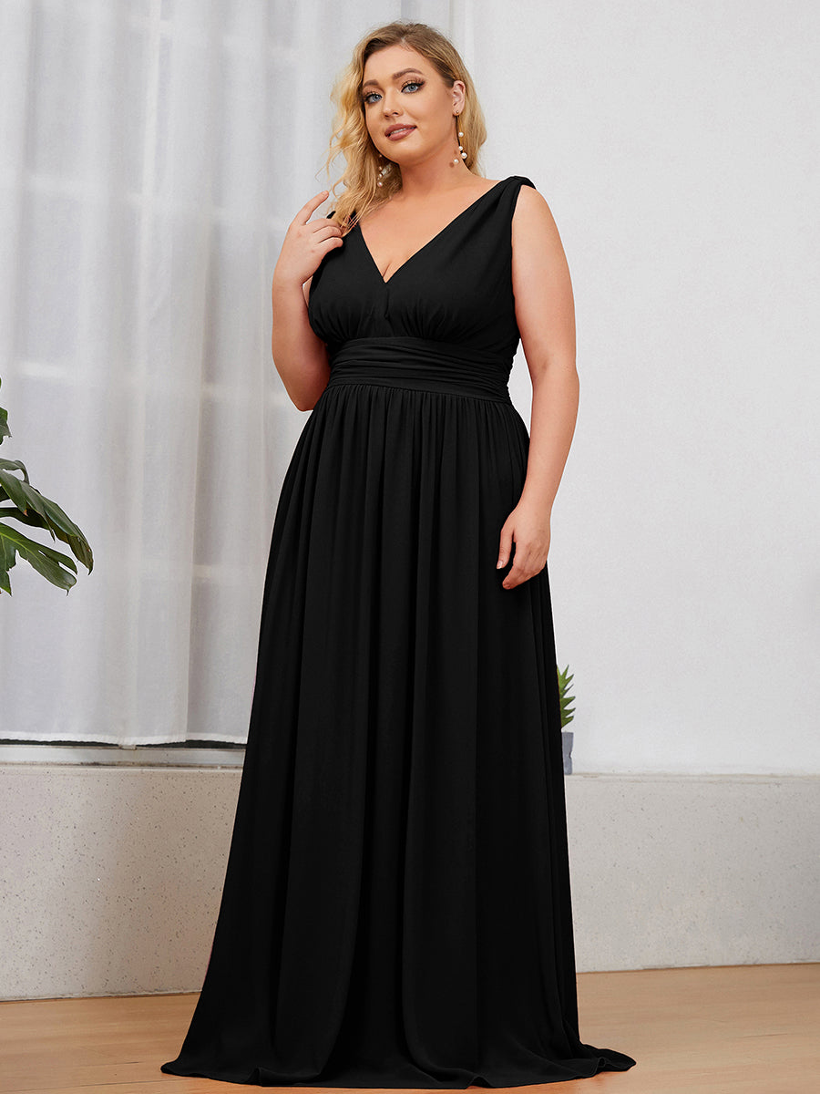 Damen V-Ausschnitt Lange Chiffon Abendkleider Festkleider 09016 #farbe_Schwarz