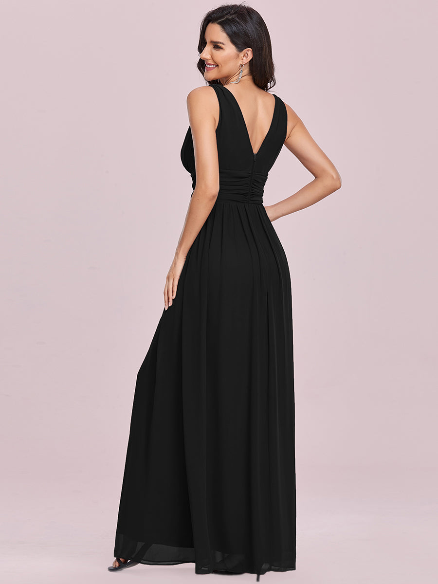 Damen V-Ausschnitt Lange Chiffon Abendkleider Festkleider 09016 #farbe_Schwarz