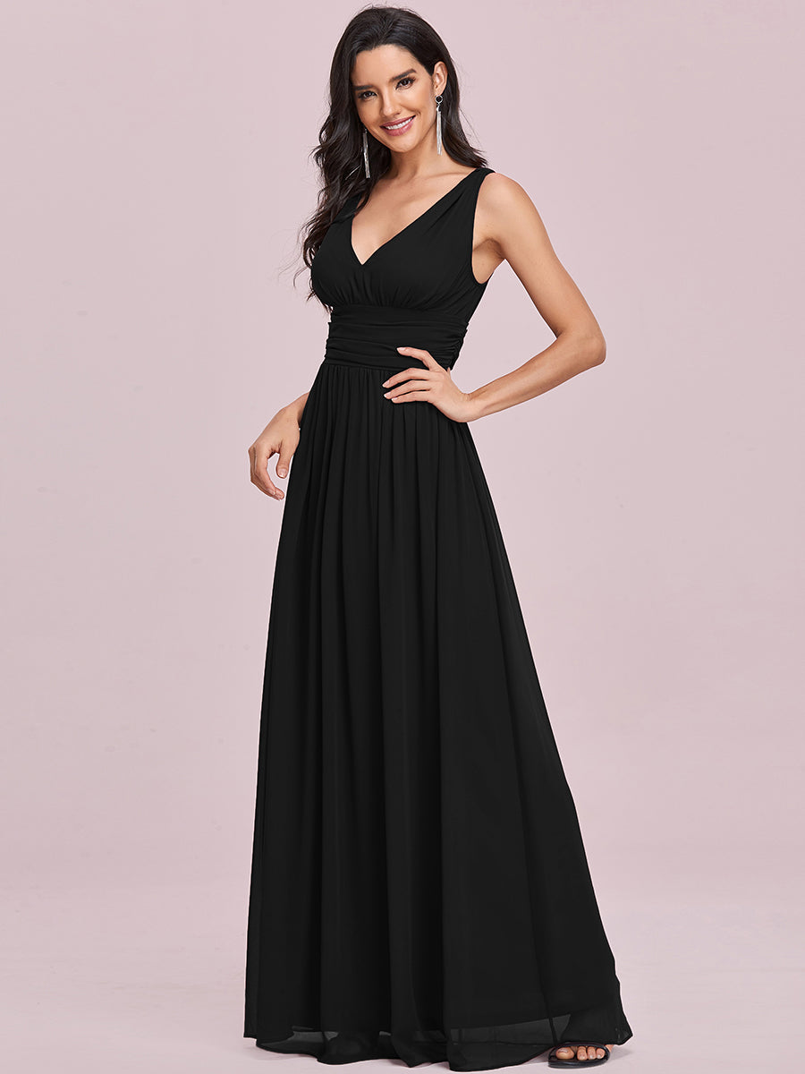 Damen V-Ausschnitt Lange Chiffon Abendkleider Festkleider 09016 #farbe_Schwarz