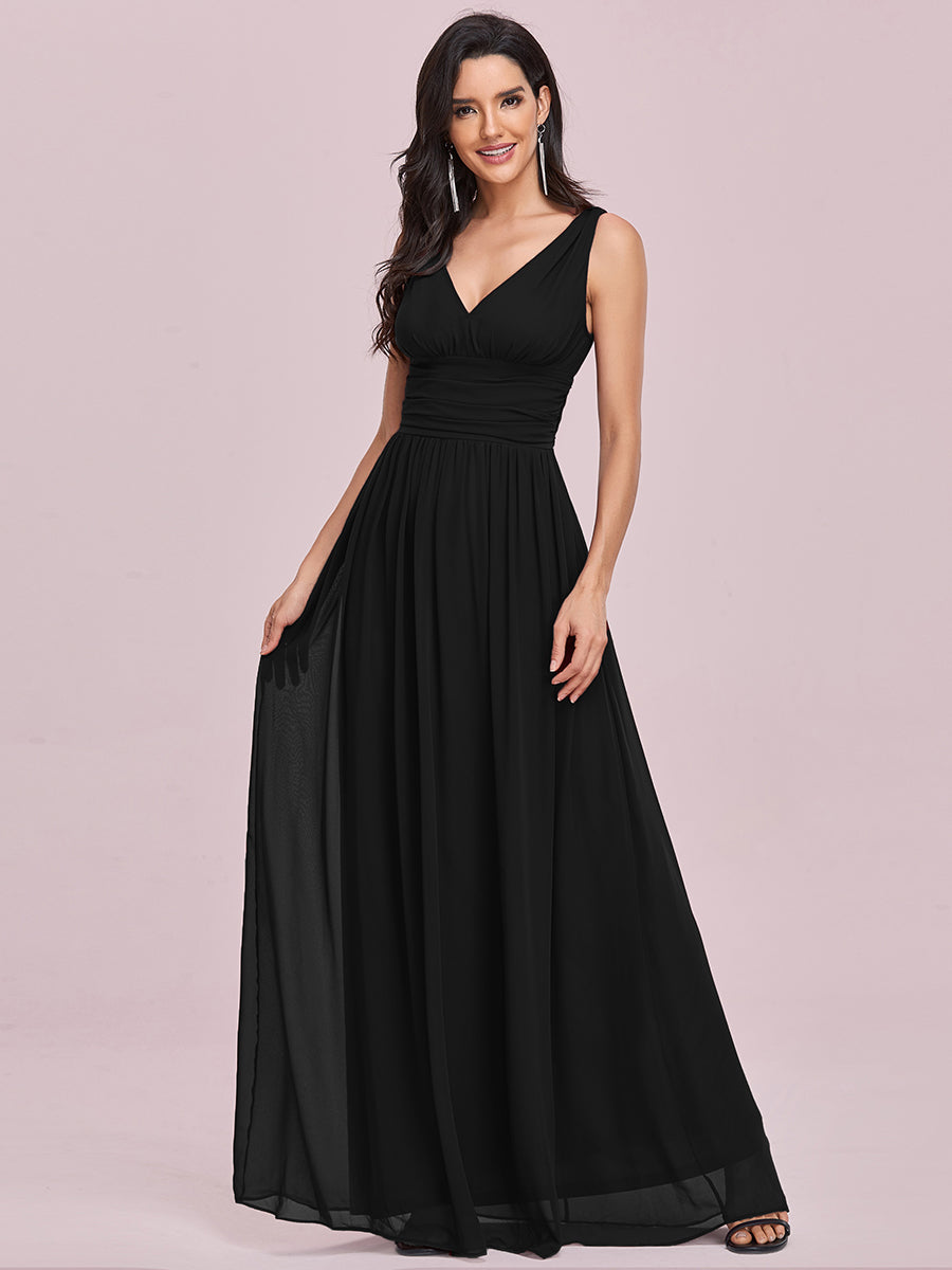 Bodenlanger A-Linien Chiffon Kleid Mit Tiefem V-Ausschnitt Eleganz Kleid #Farbe_Schwarz