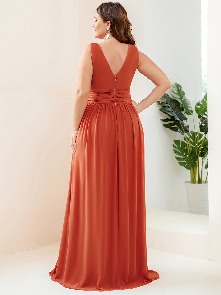 Damen V-Ausschnitt Lange Chiffon Abendkleider Festkleider 09016 #farbe_Gebranntes Orange
