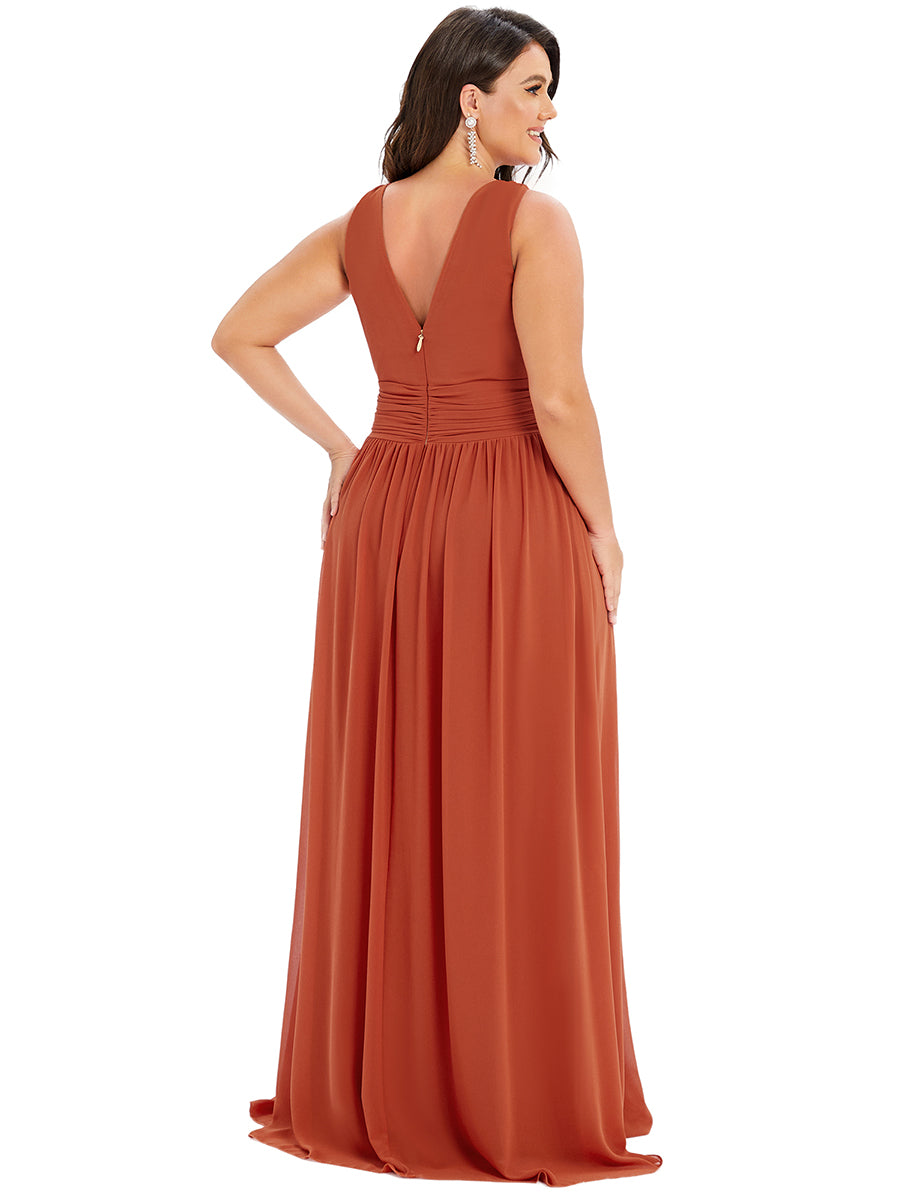 Damen V-Ausschnitt Lange Chiffon Abendkleider Festkleider 09016 #farbe_Gebranntes Orange