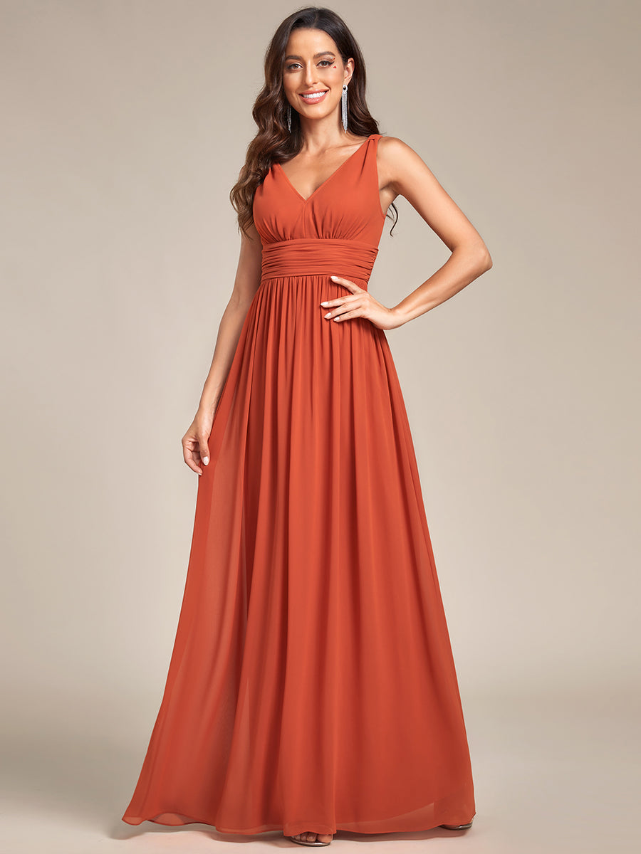 Bodenlanger A-Linien Chiffon Kleid Mit Tiefem V-Ausschnitt Eleganz Kleid #Farbe_Gebranntes Orange