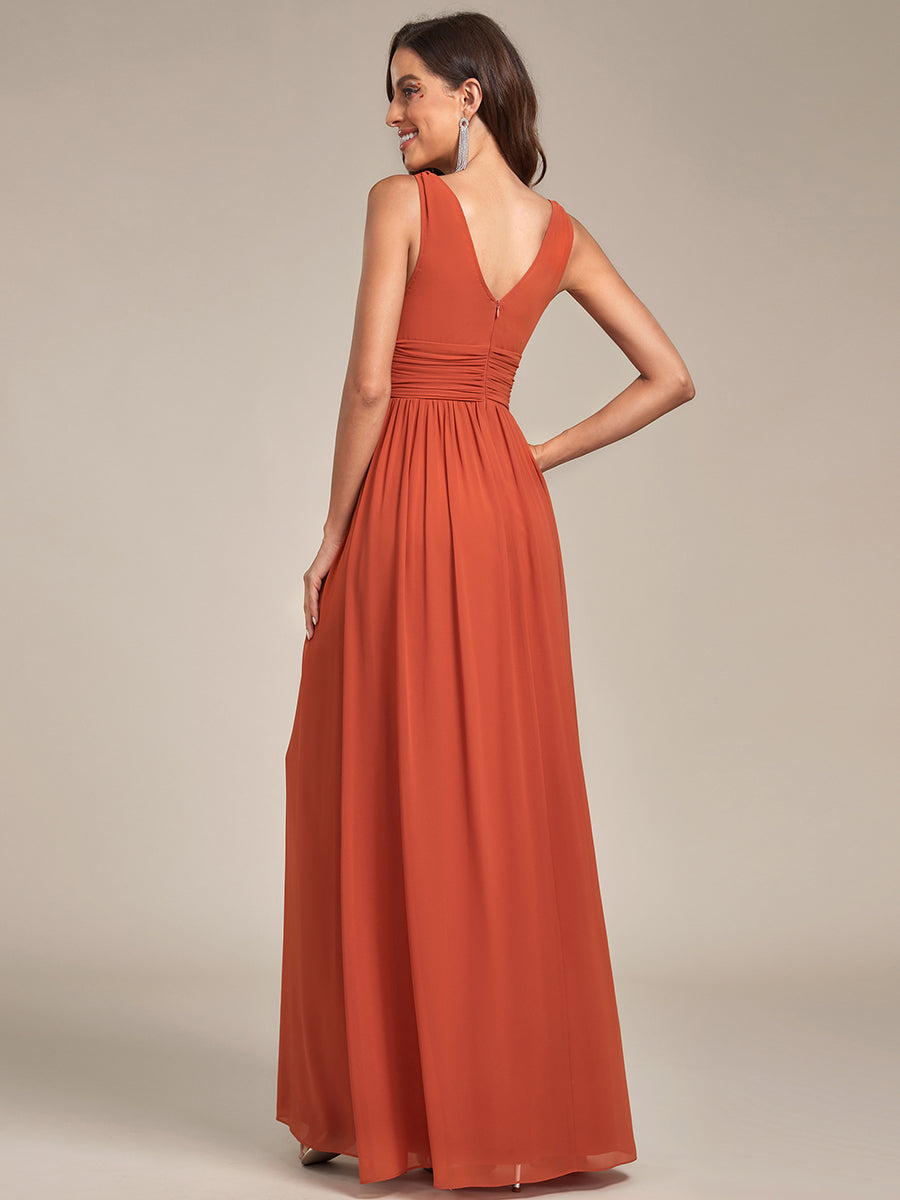 Bodenlanger A-Linien Chiffon Kleid Mit Tiefem V-Ausschnitt Eleganz Kleid #Farbe_Gebranntes Orange