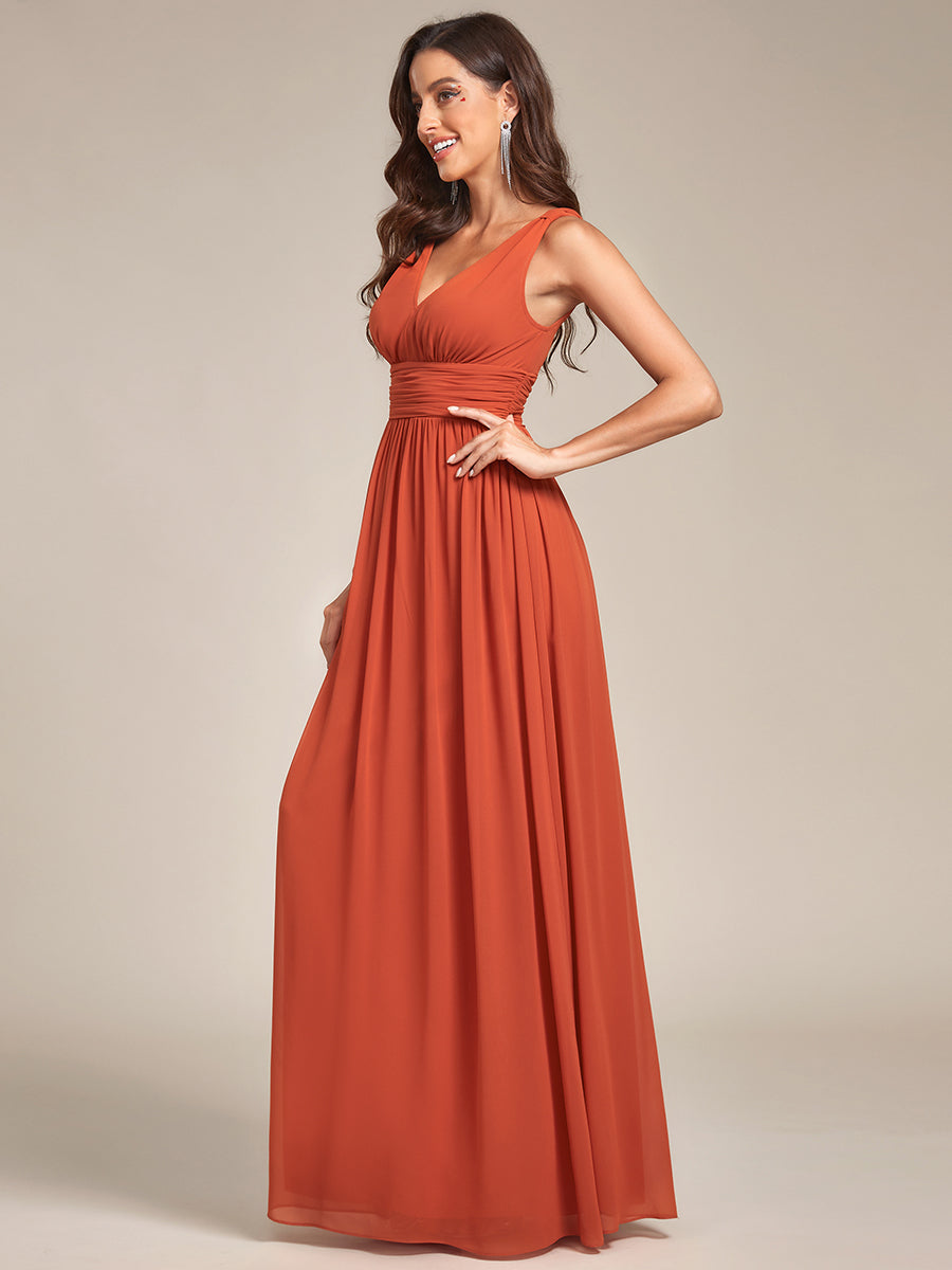 Bodenlanger A-Linien Chiffon Kleid Mit Tiefem V-Ausschnitt Eleganz Kleid #Farbe_Gebranntes Orange