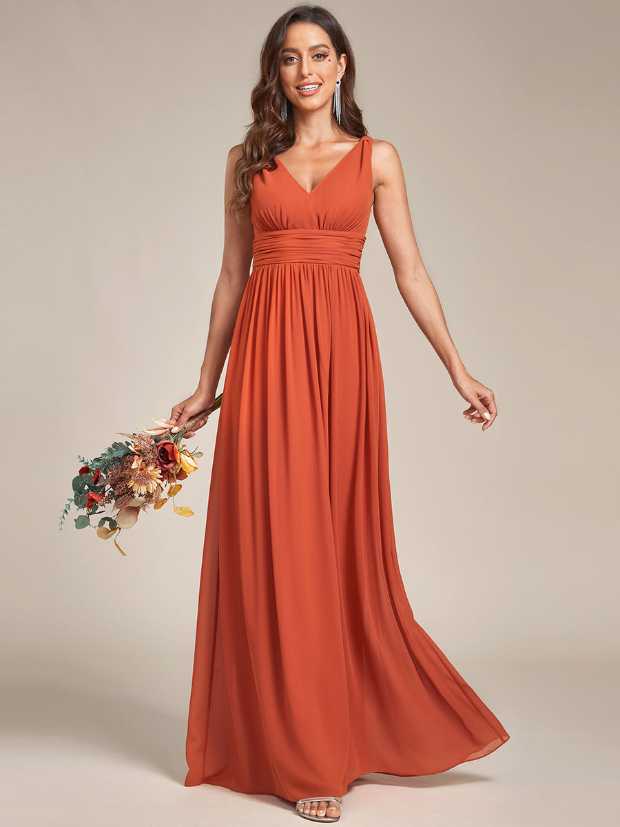 Bodenlanger A-Linien Chiffon Kleid Mit Tiefem V-Ausschnitt Eleganz Kleid #Farbe_Gebranntes Orange