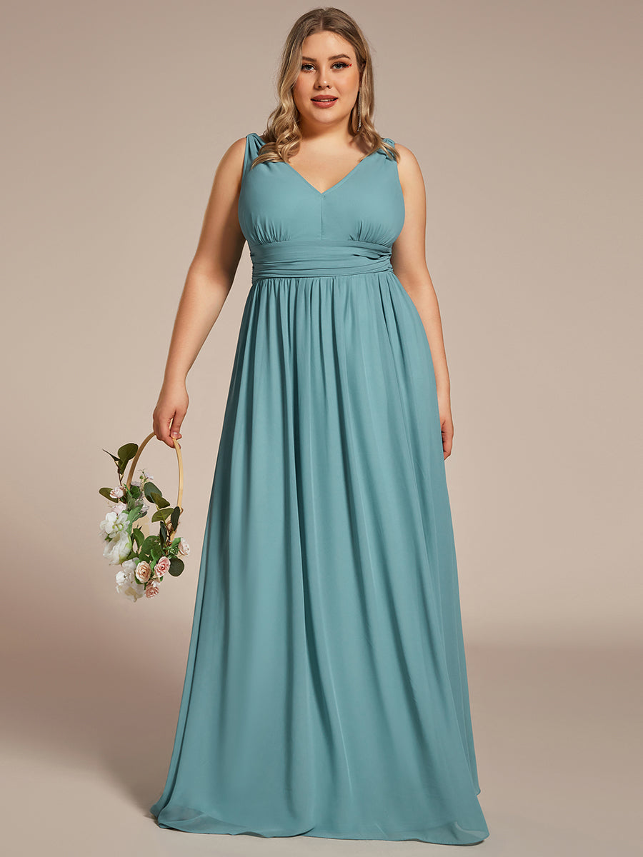 Damen V-Ausschnitt Lange Chiffon Abendkleider Festkleider 09016 #farbe_Hellpetrol